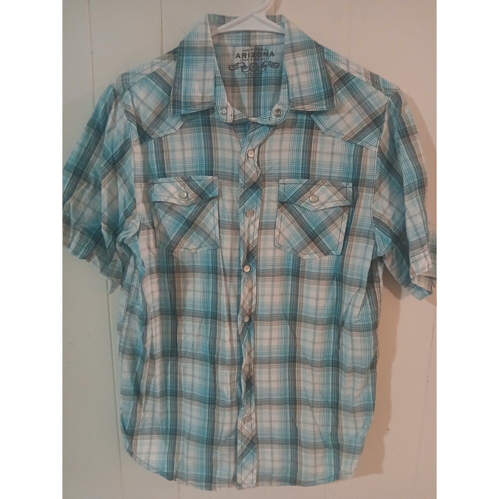 Arizona Jeans Co Youth Plaid Short Sleeve Button Down Shirt Size Large